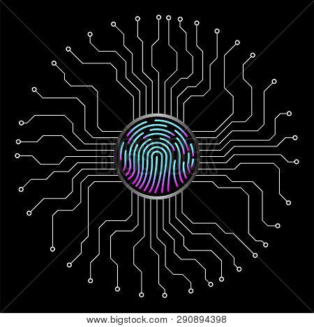 Abstract Sign Fingerprint With Circuit Board By Circumference. Technology Concept. Vector