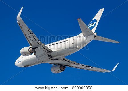 Moscow, Russia - March 20, 2019: Aircraft Boeing 737-524(wl) Vq-bjt Of Utair Aviation Takes Off At V