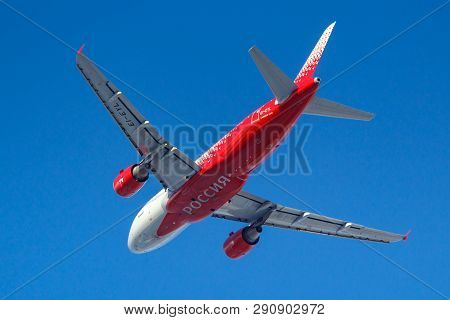 Moscow, Russia - March 20, 2019: Aircraft Airbus A319-111 Ei-eyl Of Rossiya - Russian Airlines Takes