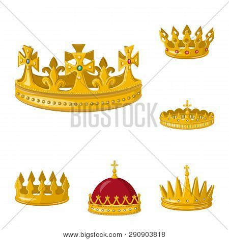 Vector Design Of Monarchy And Gold Logo. Set Of Monarchy And Heraldic Stock Symbol For Web.