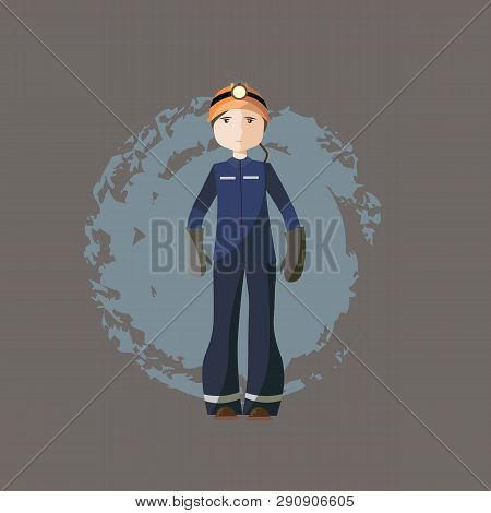 Vector Illustration, Miner, Coloring Drawing, Card Concept, Gray Background.