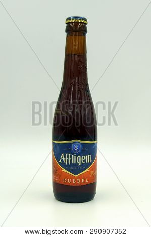 Amsterdam, The Netherlands - March 22, 2018: Bottle Of Belgian Affligem Dubbel Beer Against A White 