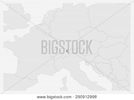Map Of Europe With Highlighted Liechtenstein Map, Gray Map Of Liechtenstein With Neighboring Countri