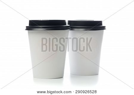 Two Coffee To Go On White Background.- Image