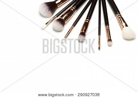 Set Of Brushes For Powder. Powder Brush Set. Cosmetic Brush. Cosmetic Product. Powder Brush Over Whi