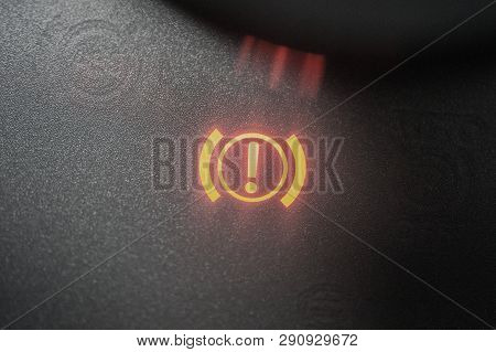Handbrake Warning Light Sign Illuminated Close Up