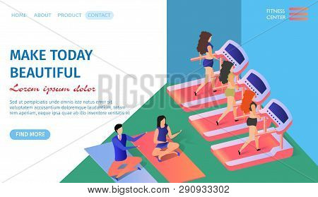 Make Today Beautiful Horizontal Banner With Copy Space. Athletic Girls Training In Gym Jogging Trade