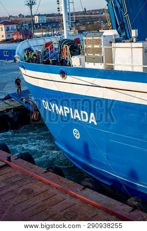 Kerch, Crimea - Oct. 2014: Port Krym. Kerchenskaya Ferry Crossing. Ferry 