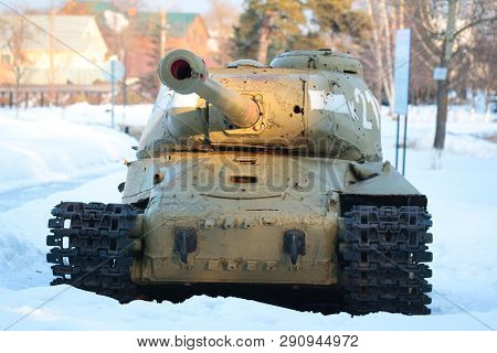Snegiri Settlement, Istra District, Moscow Region, Russia March 17, 2019. Soviet Heavy Tank Is-2m In