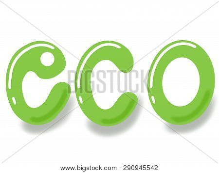 Raster Illustration Of Lettering Eco. Green Letters On A White Background.