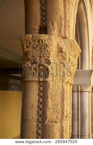 Santa Tecla old hospital columns detail in Tarragona of Catalonia