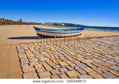 Salou beach Llevant boats Levante platja in Tarragona of Catalonia