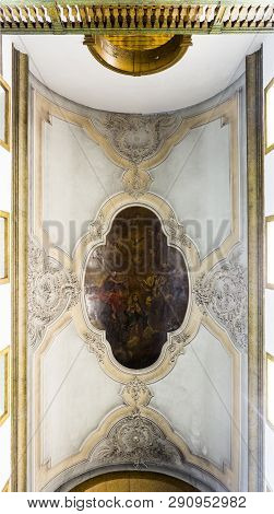 Lisbon - July 5, 2018: Painted Ceiling Of The Main Nave Of The Church Of The Flamengas At The Conven