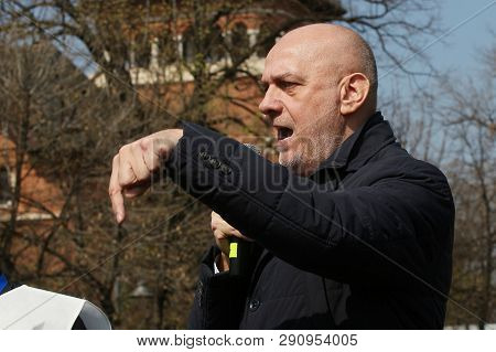 Bucharest, Romania - March 22, 2019: Bns Leader Dumitru Costin Take Part In A Protest Rally Organize