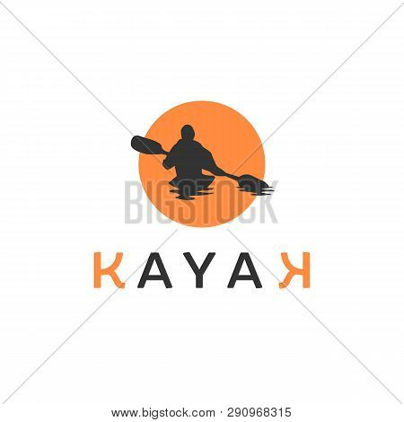 Kayaking Silhouette Isolated On White Background Vector Illustration. Man Holding Paddle Vector Grap