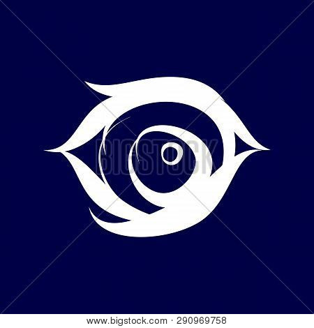 Illustration Of Abstract Human Eye Icon On Dark-blue Background. Sketch For Tattoo, Hipster T-shirt 