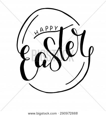 Happy Easter Lettering Logo On Seamlessbackground. Template For Easter Cards,invitations, Badges, St