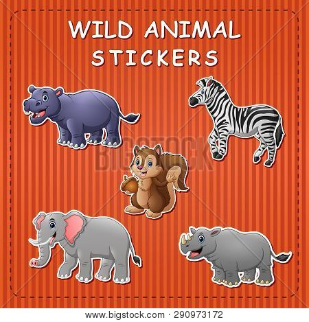 Cute Wild Animals Cartoon On The Sticker