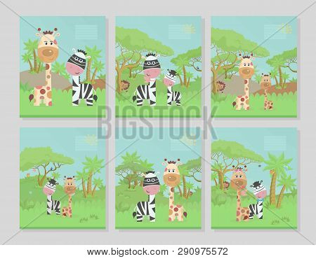 Set Of Six Title Pages For Exercise Book Notebook Design. Collection Of Color Covers For Notepad Wit