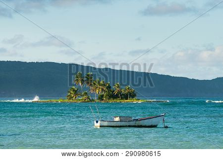 Travel Vacation Tropical Destination. Palm Tree Island Landscape. Travel Vacations Destination. Trav