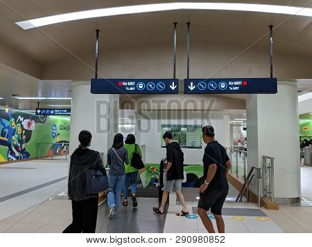 Jakarta, Indonesia - March 23, 2019: People Going Down To The Platform Of Mrt Jakarta At Dukuh Atas 