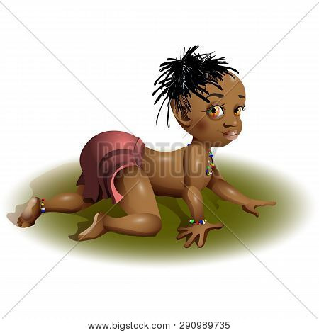 African Baby Crawling. Vector Illustration Isolated On White Background.
