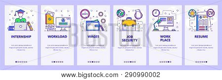 Mobile App Onboarding Screens. Business Work Place And Office, Job, Education. Menu Vector Banner Te