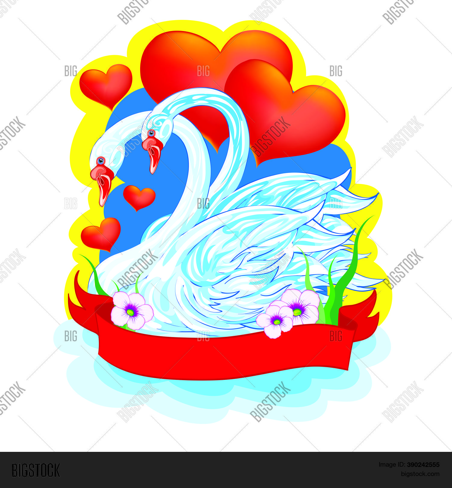Two White Swans Swim Vector & Photo (Free Trial) | Bigstock