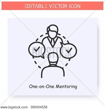 One On One Mentoring Line Icon.mentor Shares Experience To Mentee.individual Training.job Interview.
