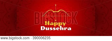 Happy Dussehra Festival Greeting Banner With Bow And Arrow