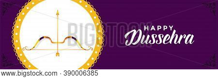 Happy Dussehra Festival Wide Banner With Bow And Arrow Vector