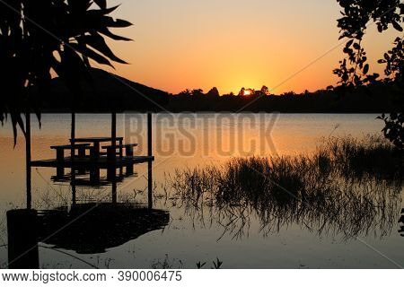 WOOD PALAFITO OVERWATER IN THE BRAZILIAN LAKE