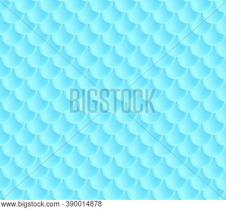 Mermaid Scales. Fish Squama. Blue Seamless Pattern. Color Vector Illustration. Watercolor Background