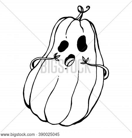 Continuous Line Drawing Of Halloween Pumpkin. Vector Illustration
