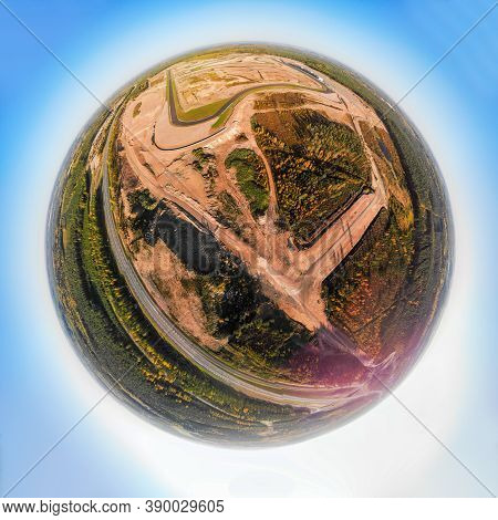 A Three Dimensional Panoramic Aerial View Of The Race Track In Finland, In A Mini Planet Panorama St