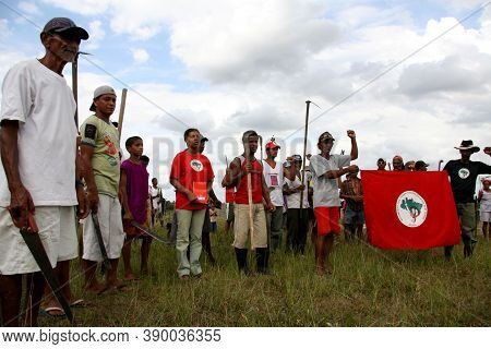 Guaratinga, Bahia / Brazil - February 25, 2008: Member Of The Landless Movement - Mst - Are Seen Dur