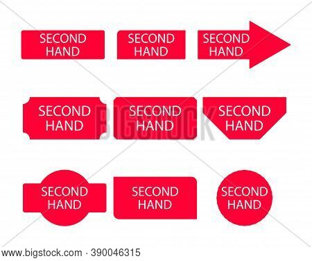 Ribbon Second Hand Badges. Collection Red Banners For Second Hand Shop. Stickers Flat Icon.