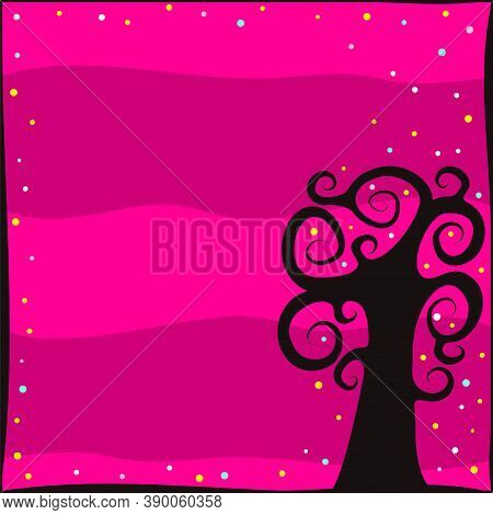 Day Of The Dead. Dia De Los Muertos. Magical Black Spiral Tree On A Bright Pink Background With Ligh