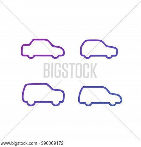Sedan, Hatchback, Suv And Minivan, Cars Line Icons On White, Eps 10 File, Easy To Edit