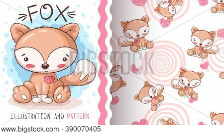 Cute Red Fox - Seamless Pattern. Hand Daraw