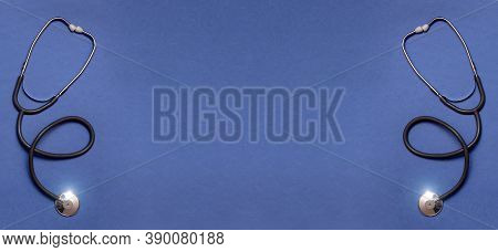 Gray Stethoscope Top View. Stethoscope With Reflection. Stethoscope Background. Stethoscope With Ref