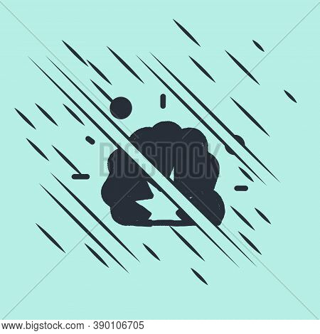 Black Bomb Explosion With Shrapnel And Fireball Icon Isolated On Green Background. Glitch Style. Vec