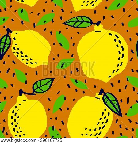 Fresh Lemon Fruit Seamless Pattern, Abstract Repeated Background. Citrus Design For Paper, Cover, Fa