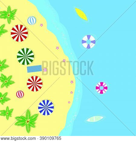 Background Scenery Of Summer On The Beach With Palm Trees Vector Illustration