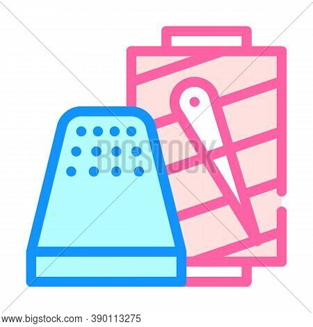 Thimble With Thread Color Icon Vector Illustration