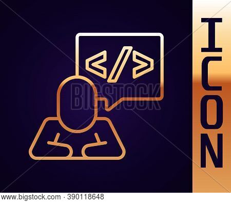 Gold Line Web Design And Front End Development Icon Isolated On Black Background. Vector
