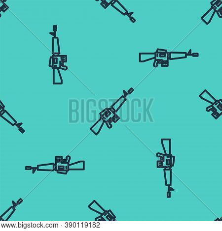 Black Line M16a1 Rifle Icon Isolated Seamless Pattern On Green Background. Us Army M16 Rifle. Vector