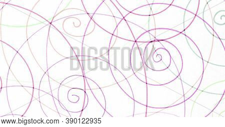 Random Scrawl Background. Pastel Abstract Pen Spiral. Chaotic School Design. Pink Geometric Radial P