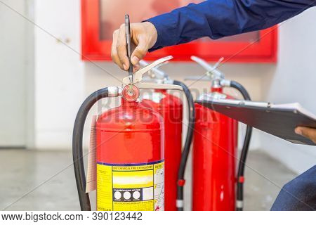 Engineer Checking Industrial Fire Control System,fire Alarm Controller, Fire Notifier, Anti Fire.sys