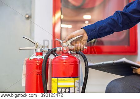 Engineer Checking Industrial Fire Control System,fire Alarm Controller, Fire Notifier, Anti Fire.sys